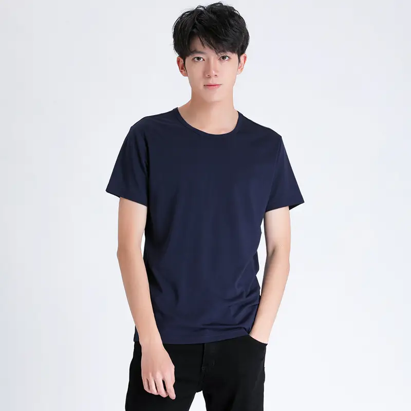 Men Navy T-Shirt Round Neck Loose Fit Plus Size