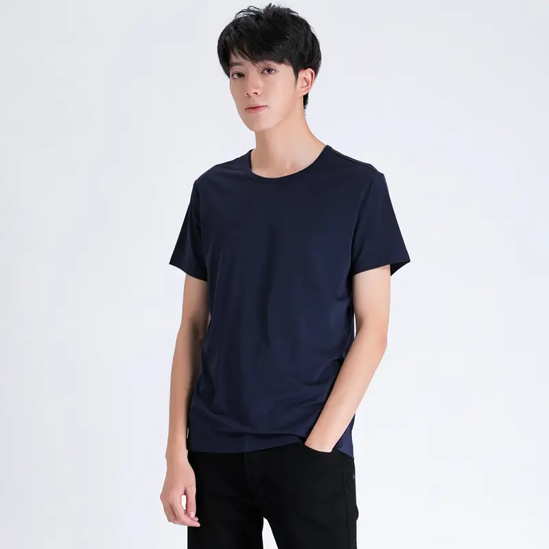 Men Navy T-Shirt Round Neck Loose Fit Plus Size