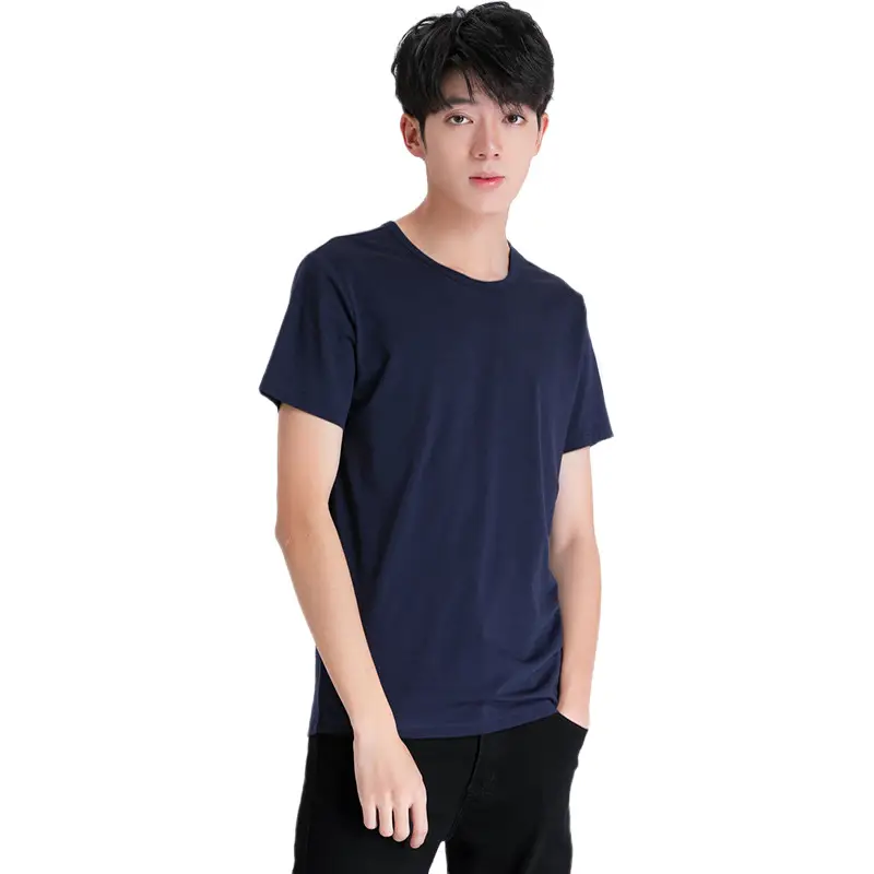 Men Navy T-Shirt Round Neck Loose Fit Plus Size