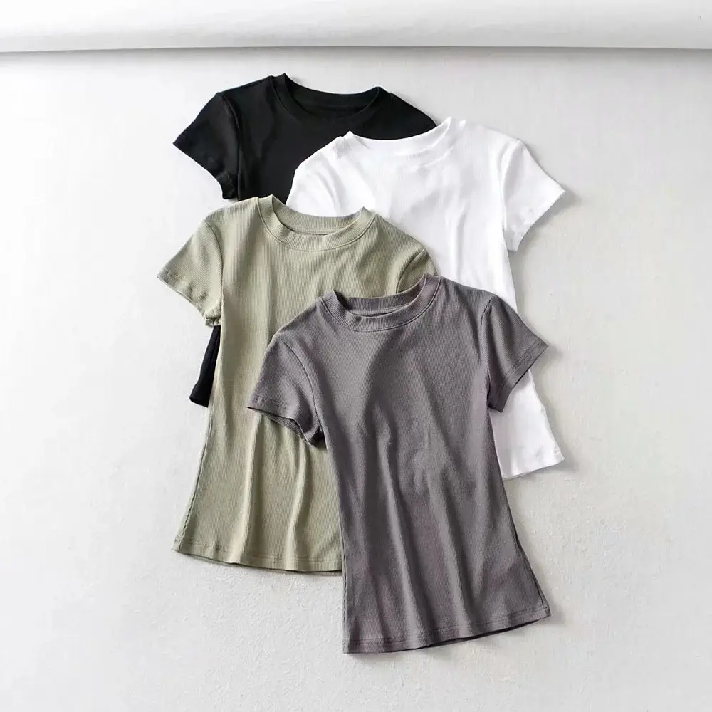 Women White Stretch Slim Fit T-Shirt Short Sleeve