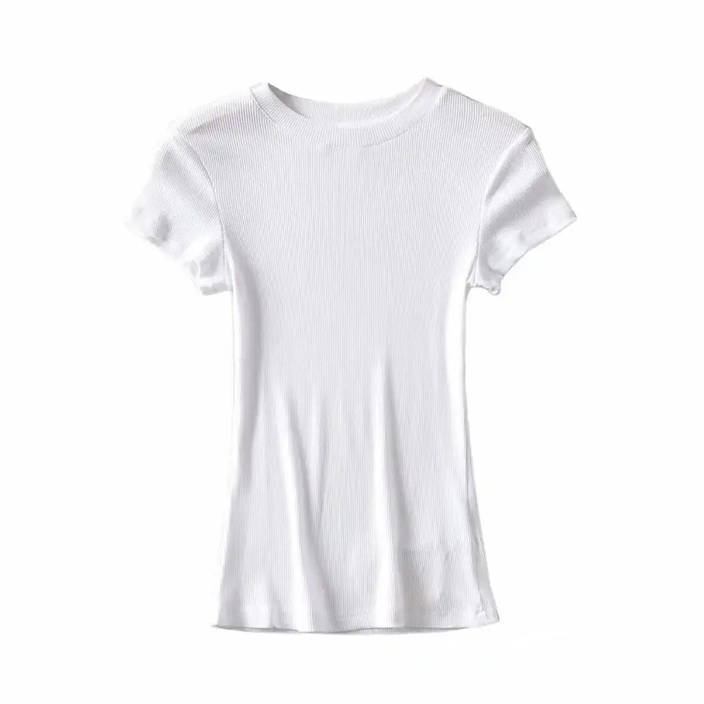 Women White Stretch Slim Fit T-Shirt Short Sleeve