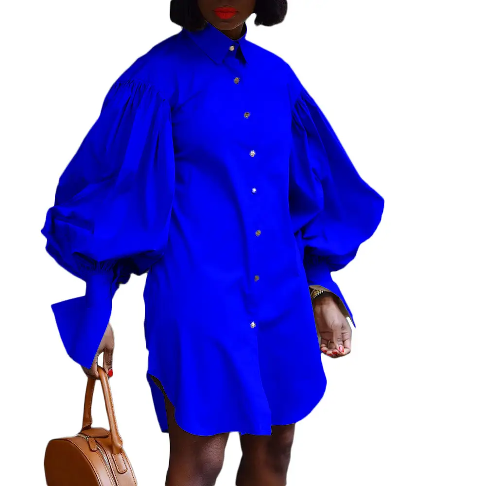 Red Button-Down Shirt Dress for Women 2021 New Tongle - Image 6
