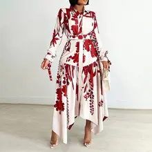 Red Button-Down Shirt Dress for Women 2021 New Tongle — feature 15