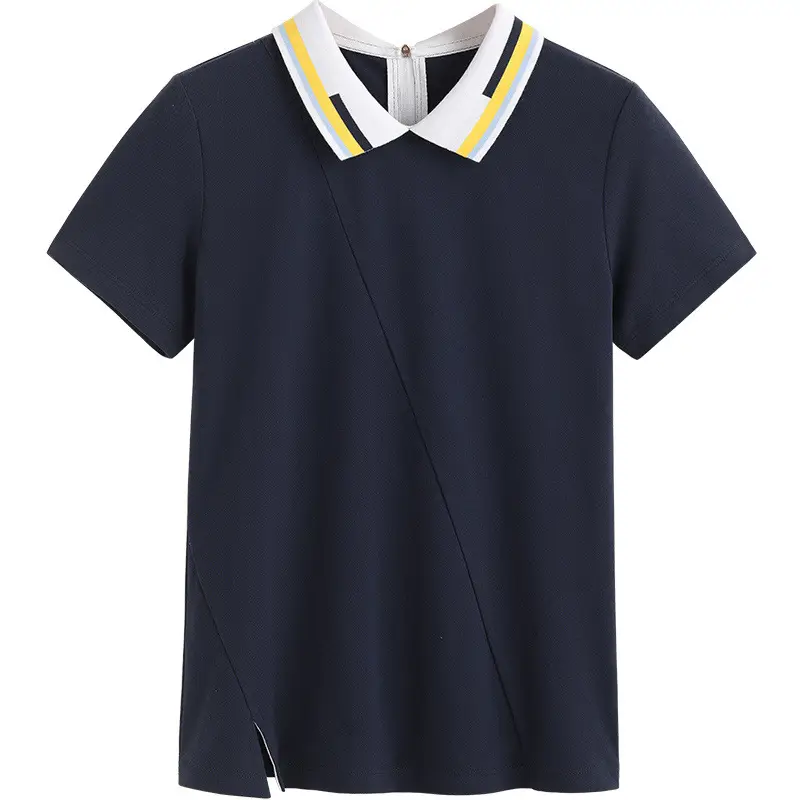 Women's Green Polo T-Shirt Short Sleeve Cotton Summer - Image 9