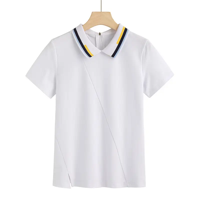 Women's Green Polo T-Shirt Short Sleeve Cotton Summer - Image 2