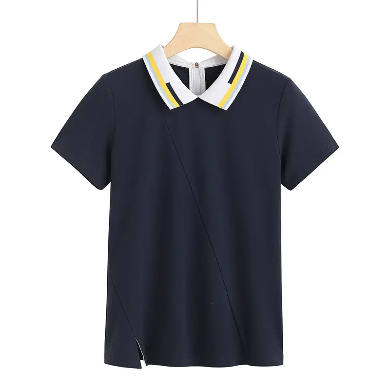 Women's Green Polo T-Shirt Short Sleeve Cotton Summer - Image 3
