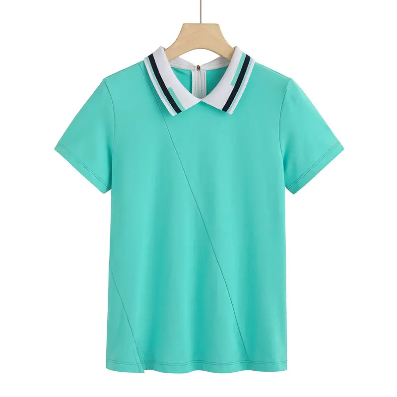 Women's Green Polo T-Shirt Short Sleeve Cotton Summer - Image 4