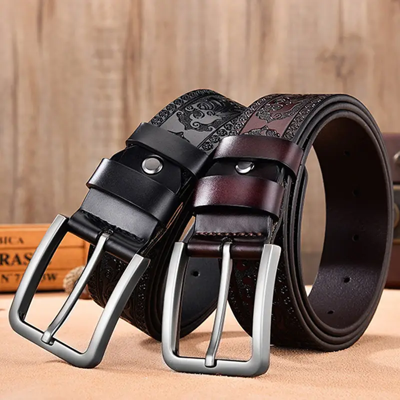 Black Retro Embossed Men's Belt 3.8CM - Image 3