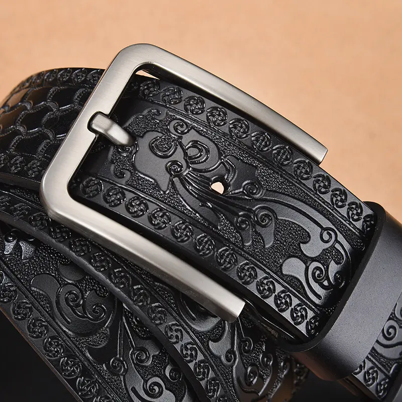 Black Retro Embossed Men's Belt 3.8CM - Image 4