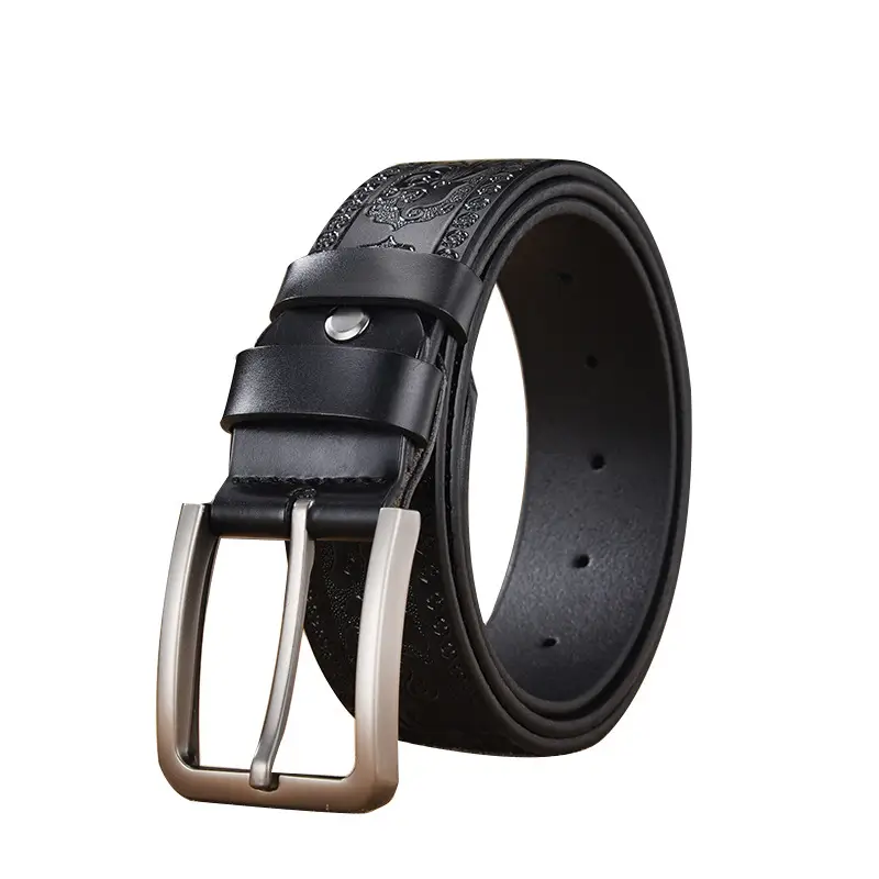 Black Retro Embossed Men's Belt 3.8CM - Image 7