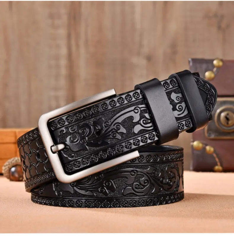 Black Retro Embossed Men's Belt 3.8CM - Image 1