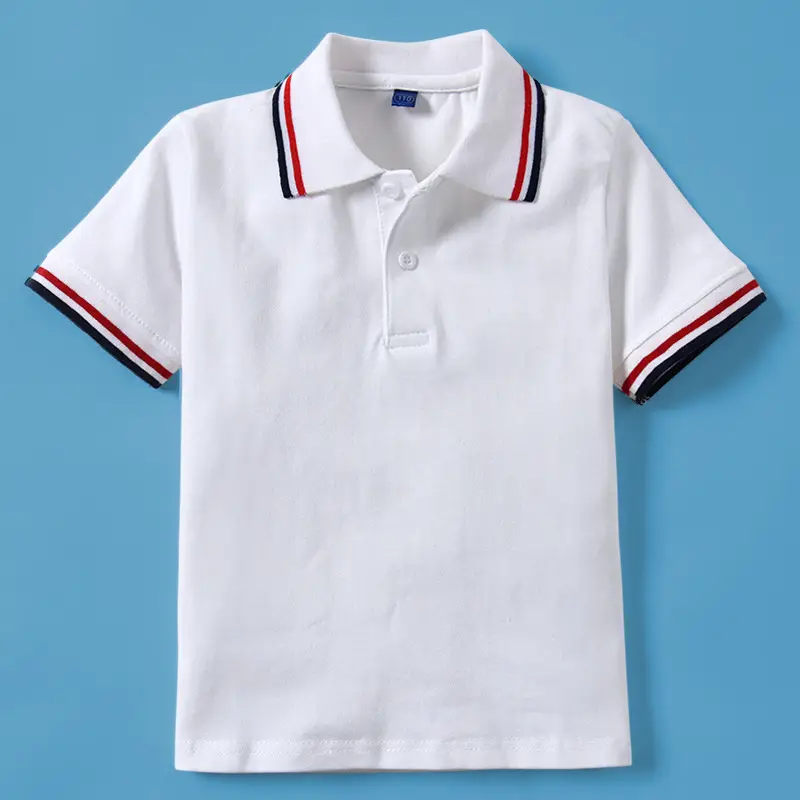 Children's White Polo Shirt Short Sleeve Large Cotton Boys Summer School Uniform - Image 2