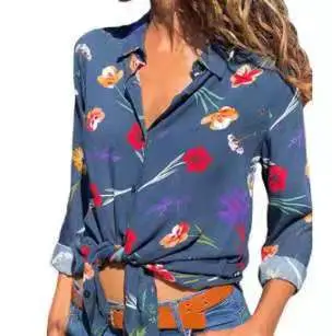 Women Blue White Chiffon Long Sleeve Shirt with White Pants - Image 7