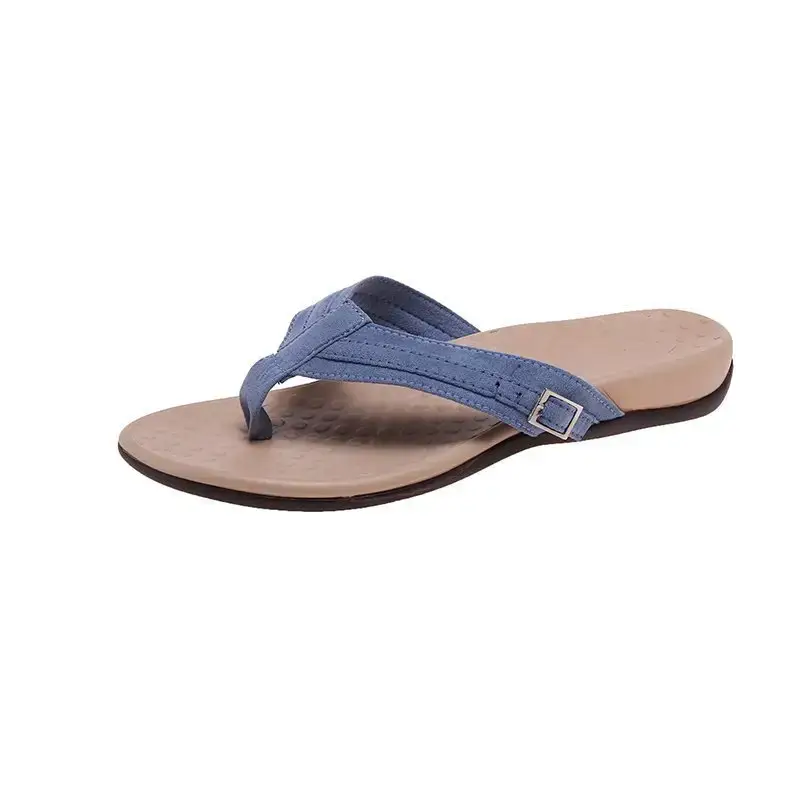 Women Blue Flat Sandals 2024 Summer Casual Flip Flops