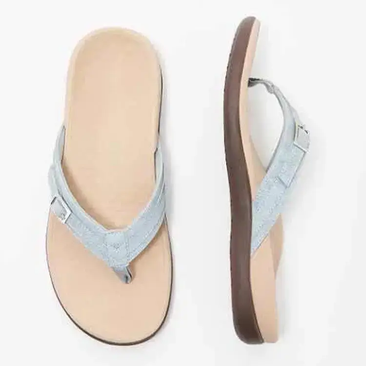 Women Blue Flat Sandals 2024 Summer Casual Flip Flops