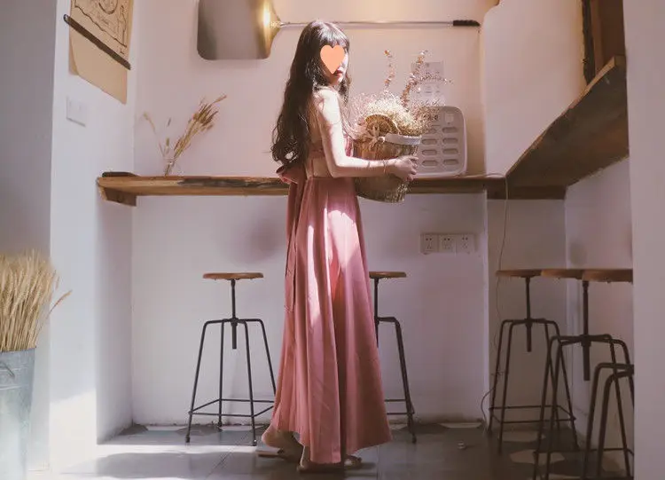 Pink Backless Slip Dress for Women Summer Wear — feature 3