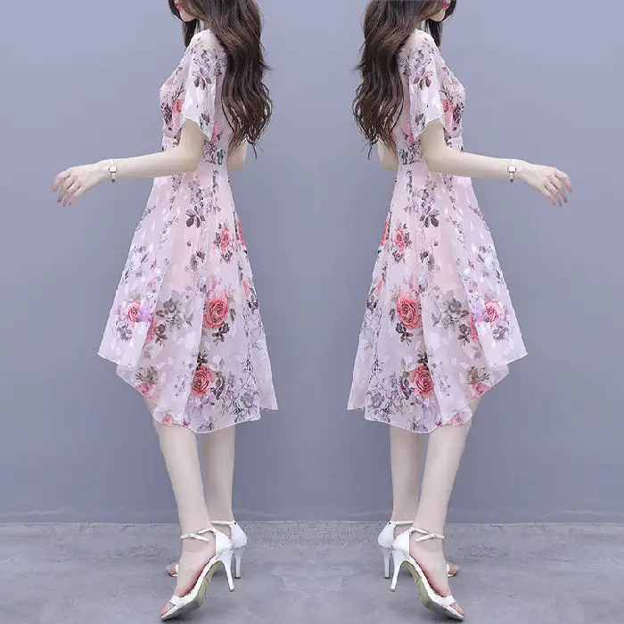 2021 Summer Printed Ice Silk Midi Dress for Women - Image 2