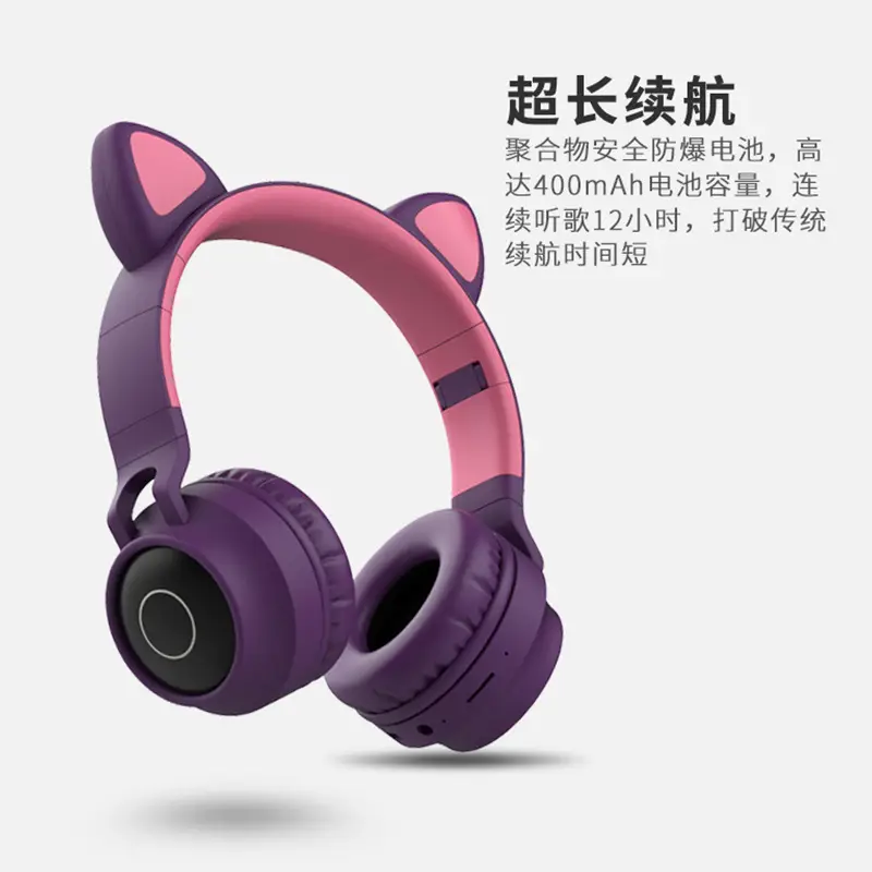 Cat Ears Bluetooth Headset Pink White Long Battery - Image 6