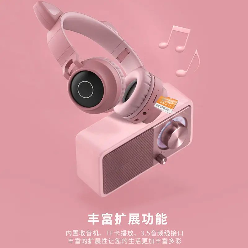 Cat Ears Bluetooth Headset Pink White Long Battery - Image 8