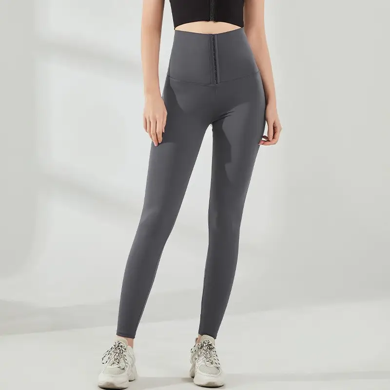 Women High Waist Elastic Sports Pants Maroon - Image 2