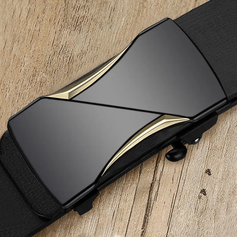 Men's Genuine Leather Toothless Belt Black All-match - Image 3
