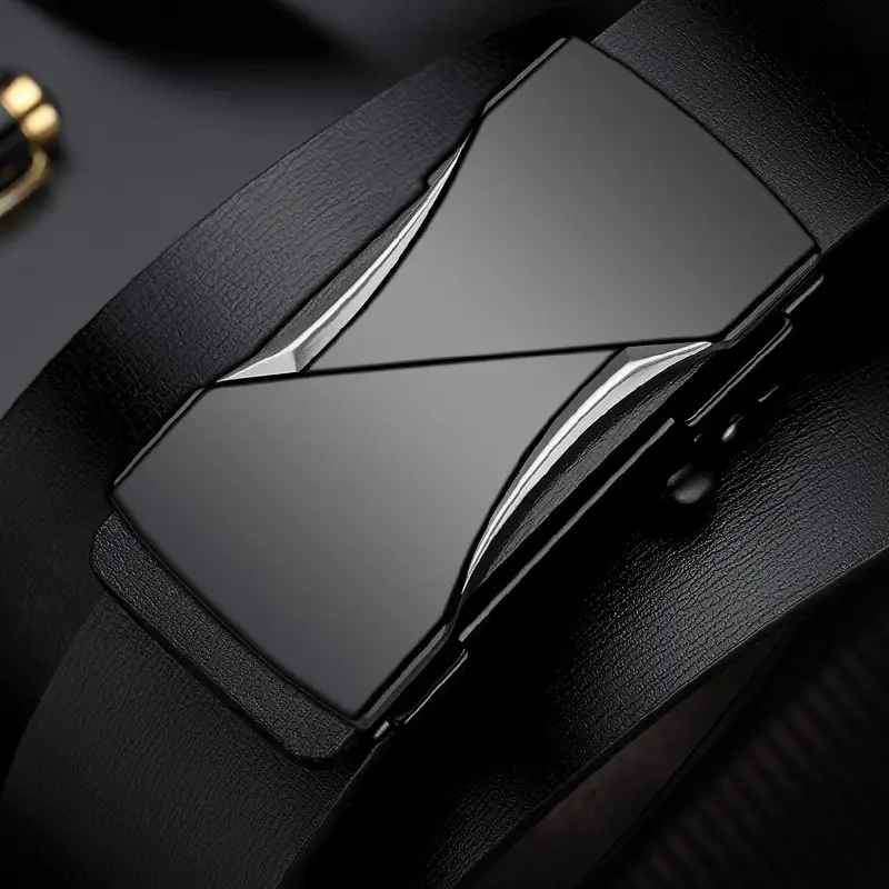 Men's Genuine Leather Toothless Belt Black All-match - Image 4