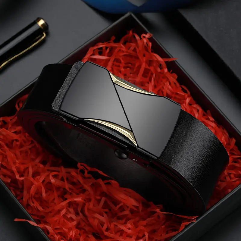 Men's Genuine Leather Toothless Belt Black All-match - Image 5