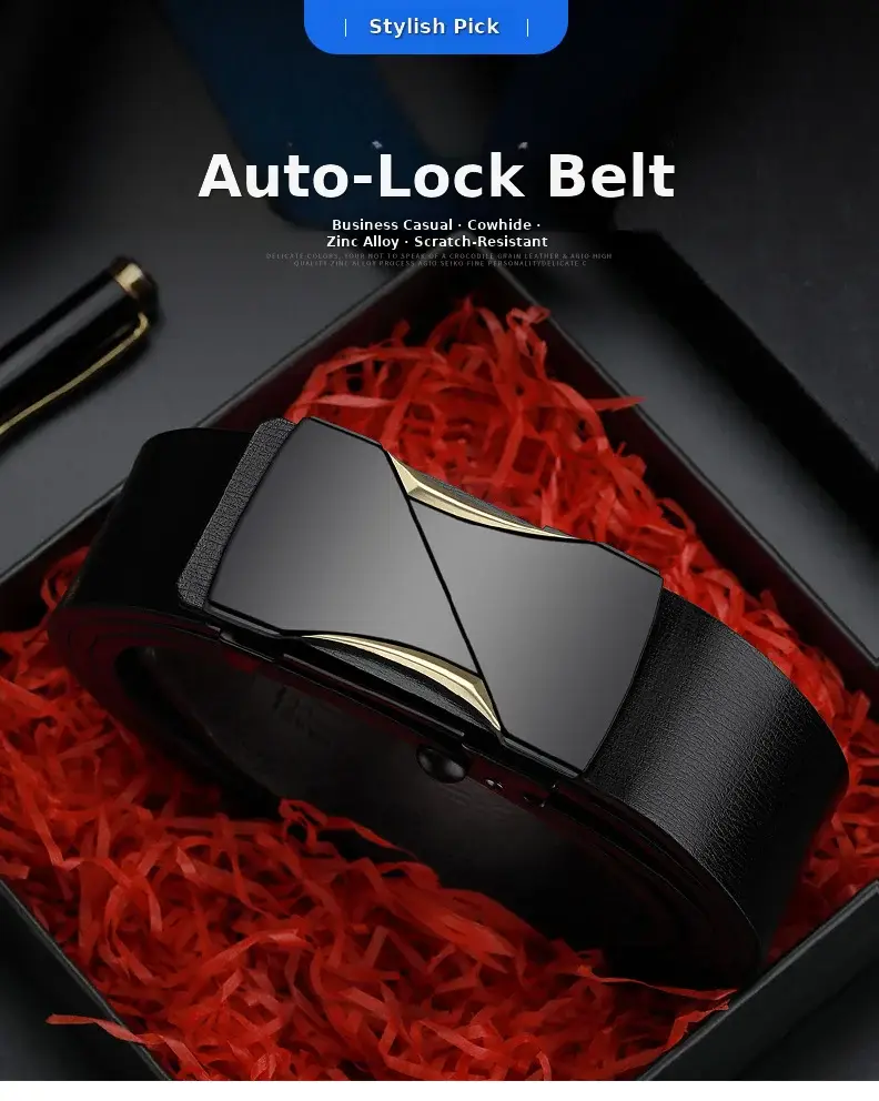 Men's Genuine Leather Toothless Belt Black All-match — feature 1
