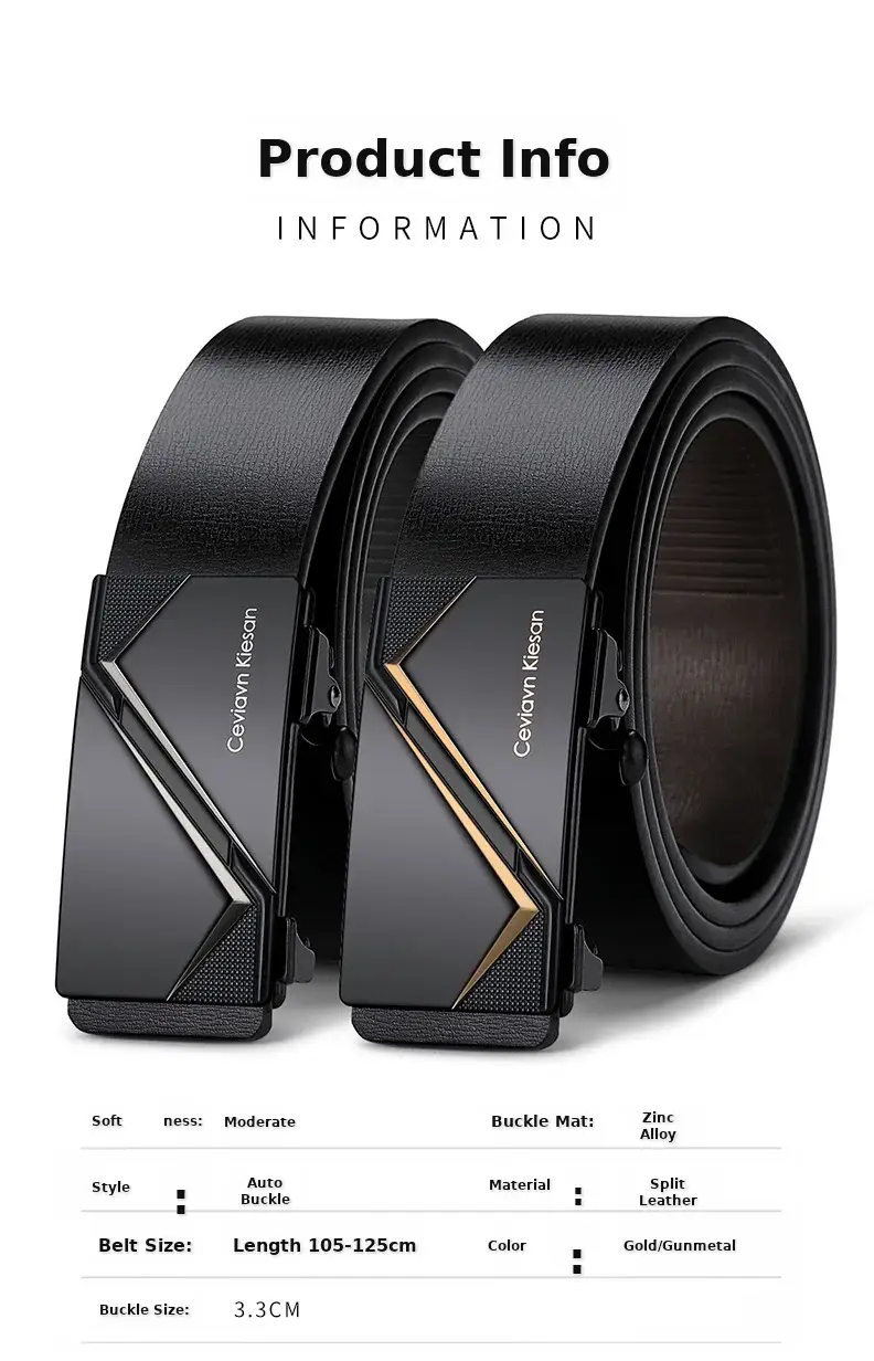 Men's Genuine Leather Toothless Belt Black All-match — feature 10
