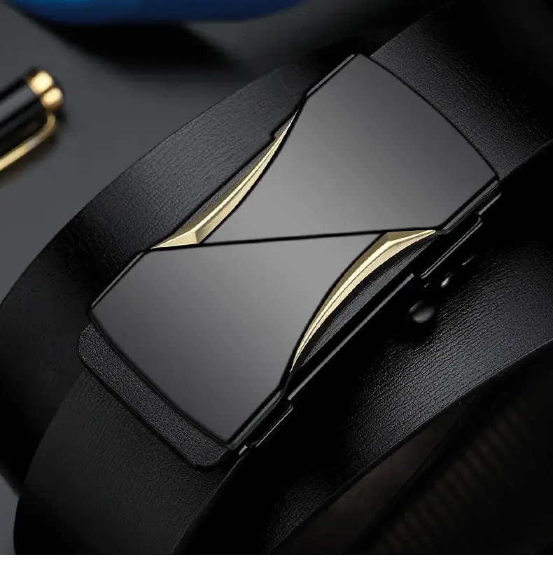 Men's Genuine Leather Toothless Belt Black All-match — feature 13