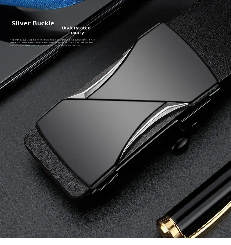 Men's Genuine Leather Toothless Belt Black All-match — feature 15