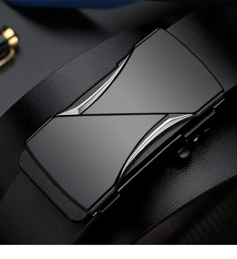 Men's Genuine Leather Toothless Belt Black All-match — feature 16