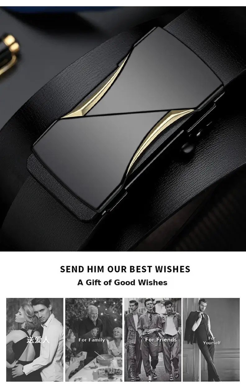 Men's Genuine Leather Toothless Belt Black All-match — feature 4