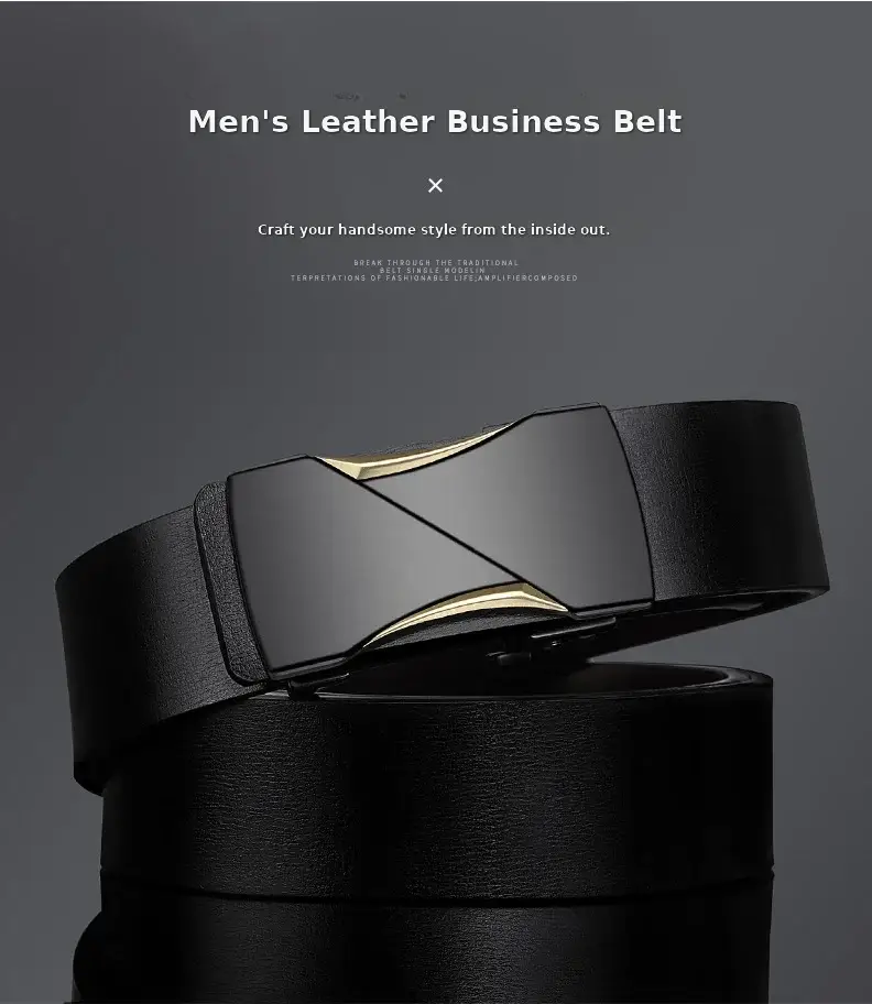 Men's Genuine Leather Toothless Belt Black All-match — feature 5