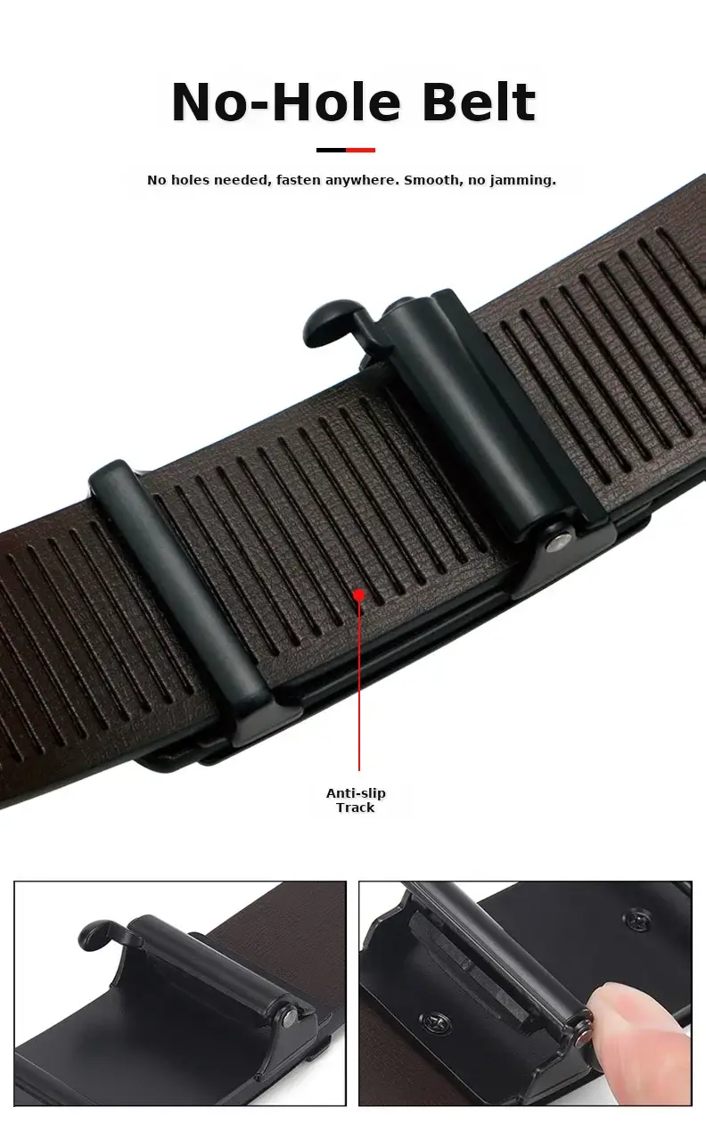Men's Genuine Leather Toothless Belt Black All-match — feature 6