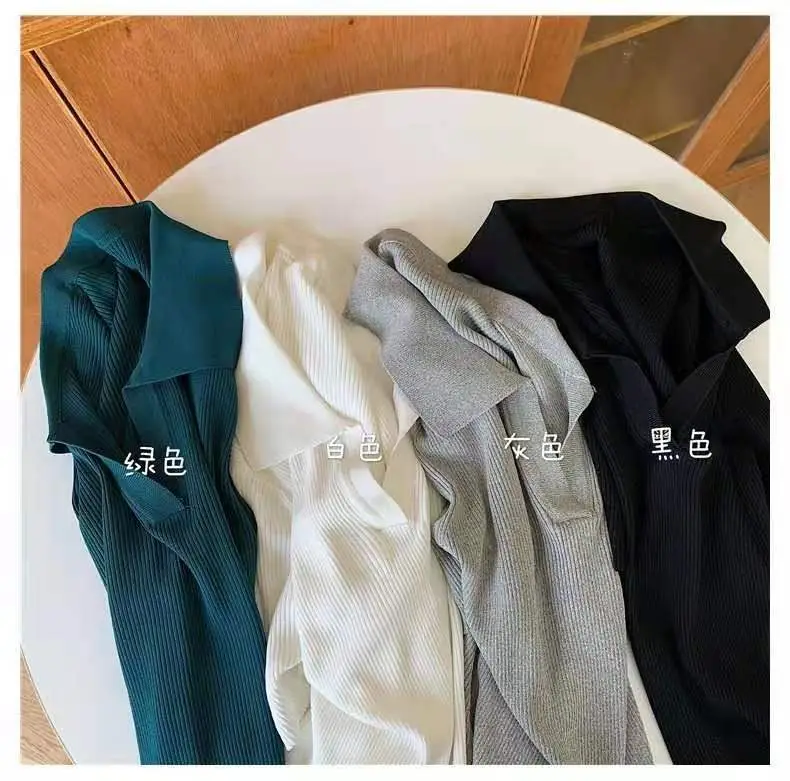 Women V-neck Knitted Polo Shirt Slim Fit Summer — feature 9