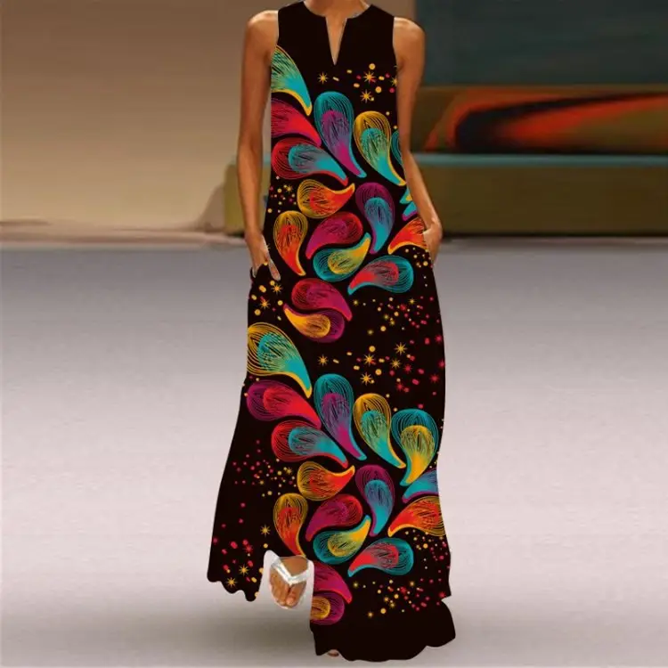 2021 V-Neck Printed Green Floral Dress for Women