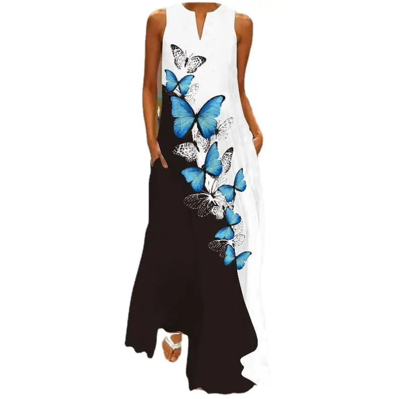 2021 V-Neck Printed Green Floral Dress for Women