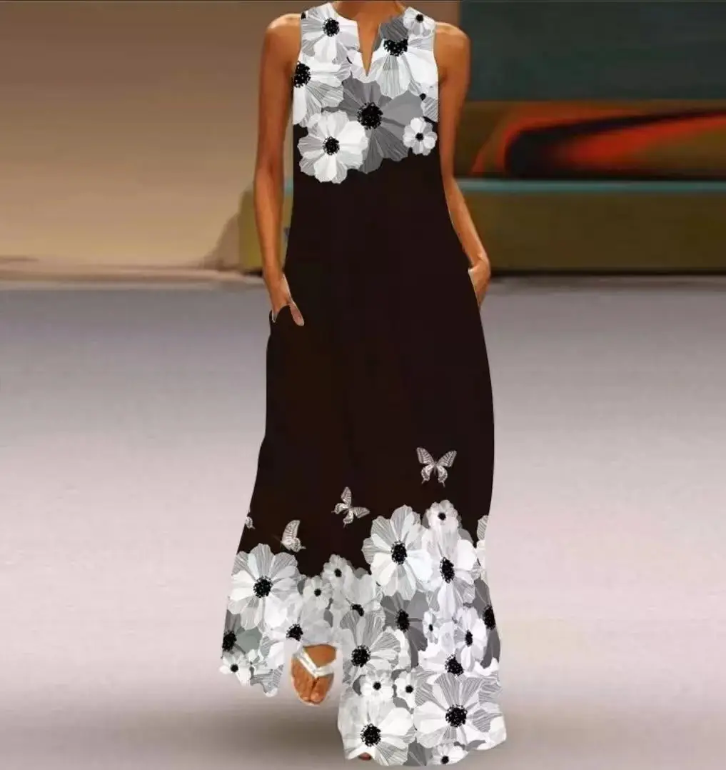 2021 V-Neck Printed Green Floral Dress for Women