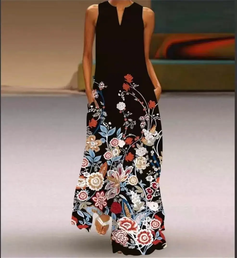 2021 V-Neck Printed Green Floral Dress for Women