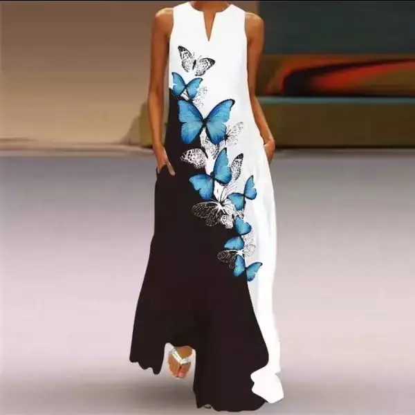 2021 V-Neck Printed Green Floral Dress for Women