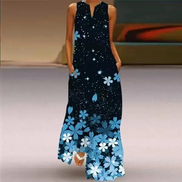 2021 V-Neck Printed Green Floral Dress for Women