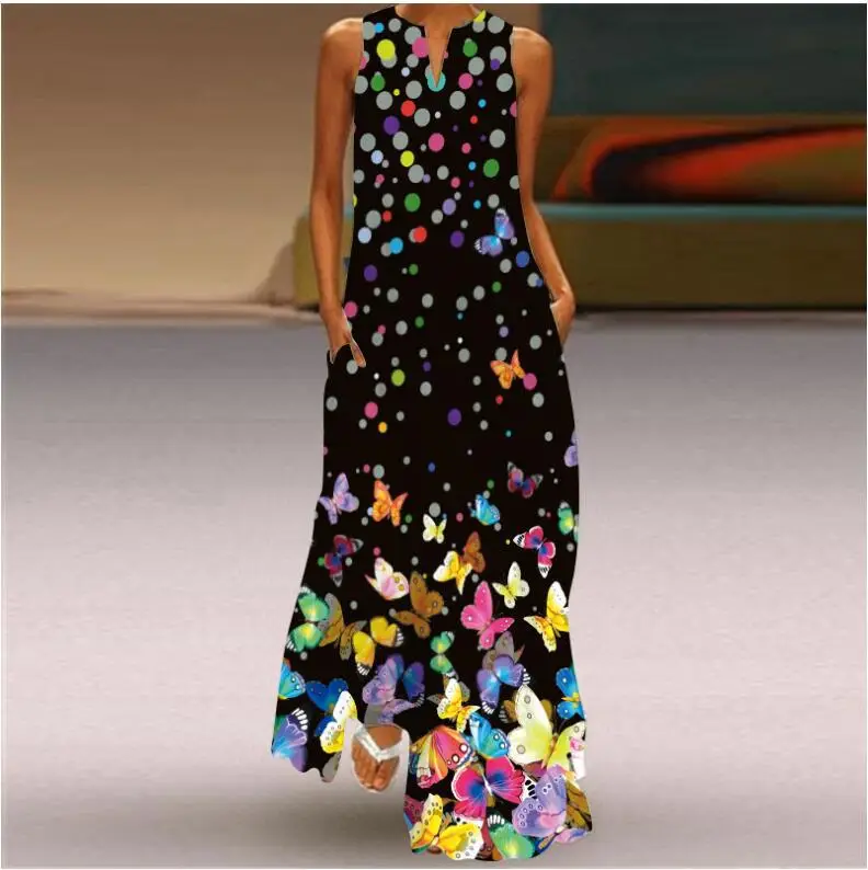 2021 V-Neck Printed Green Floral Dress for Women
