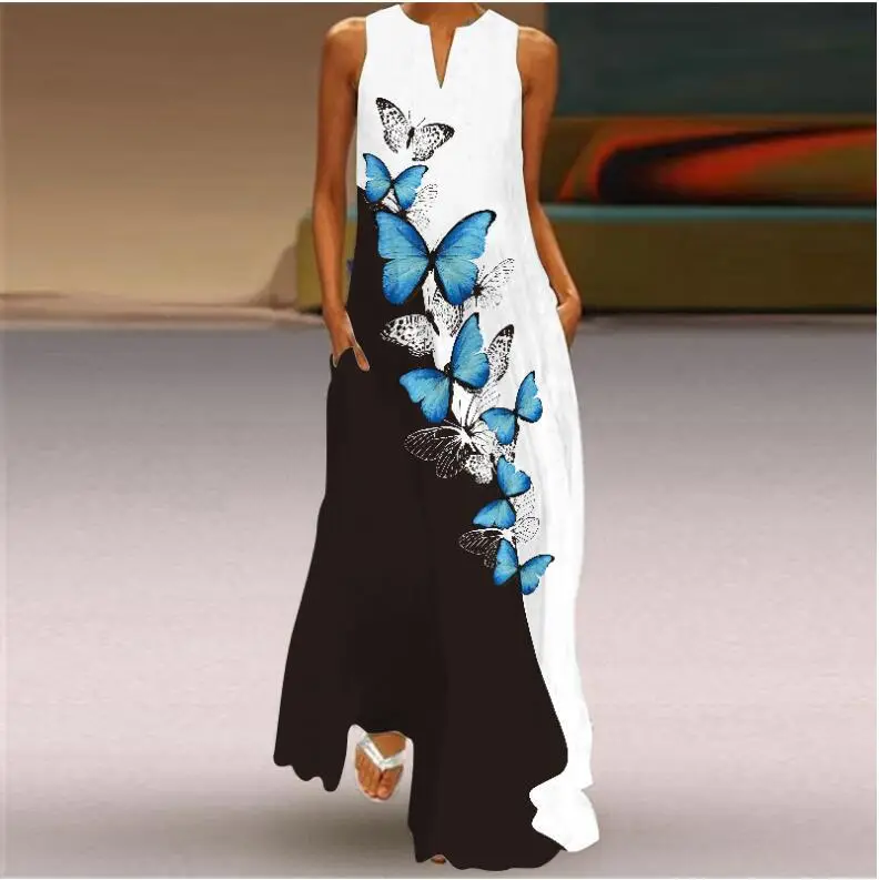 2021 V-Neck Printed Green Floral Dress for Women