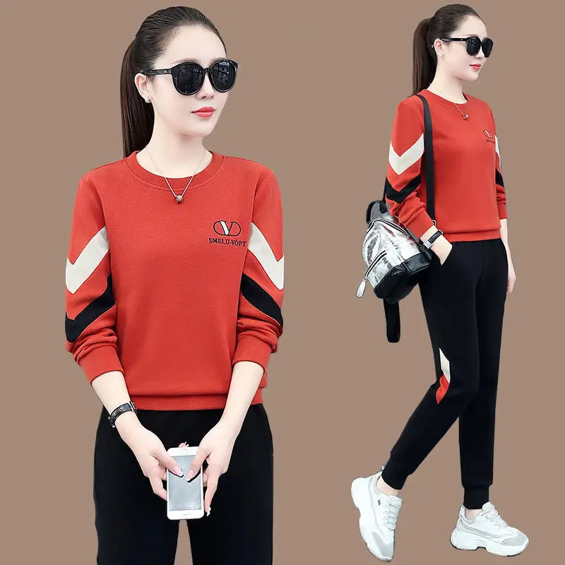 Women Sports Suit Red Black Sweatshirt Set Plus Size - Image 6