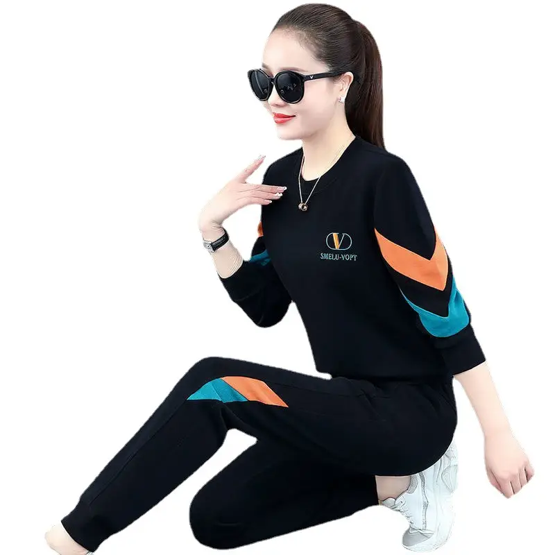 Women Sports Suit Red Black Sweatshirt Set Plus Size - Image 9