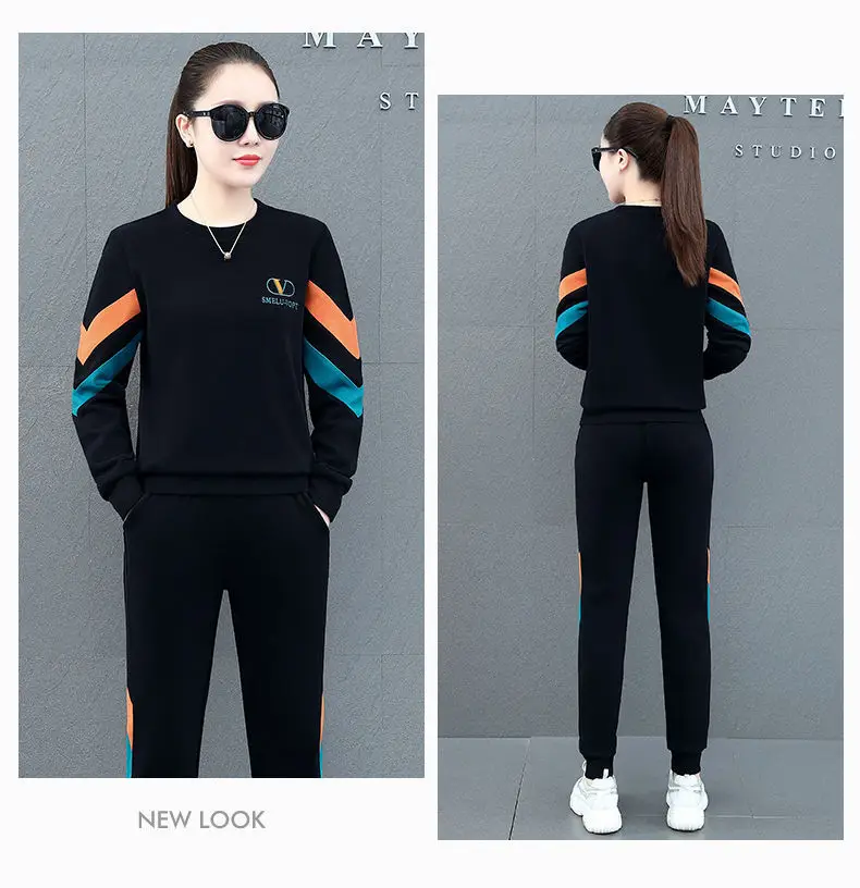 Women Sports Suit Red Black Sweatshirt Set Plus Size — feature 24
