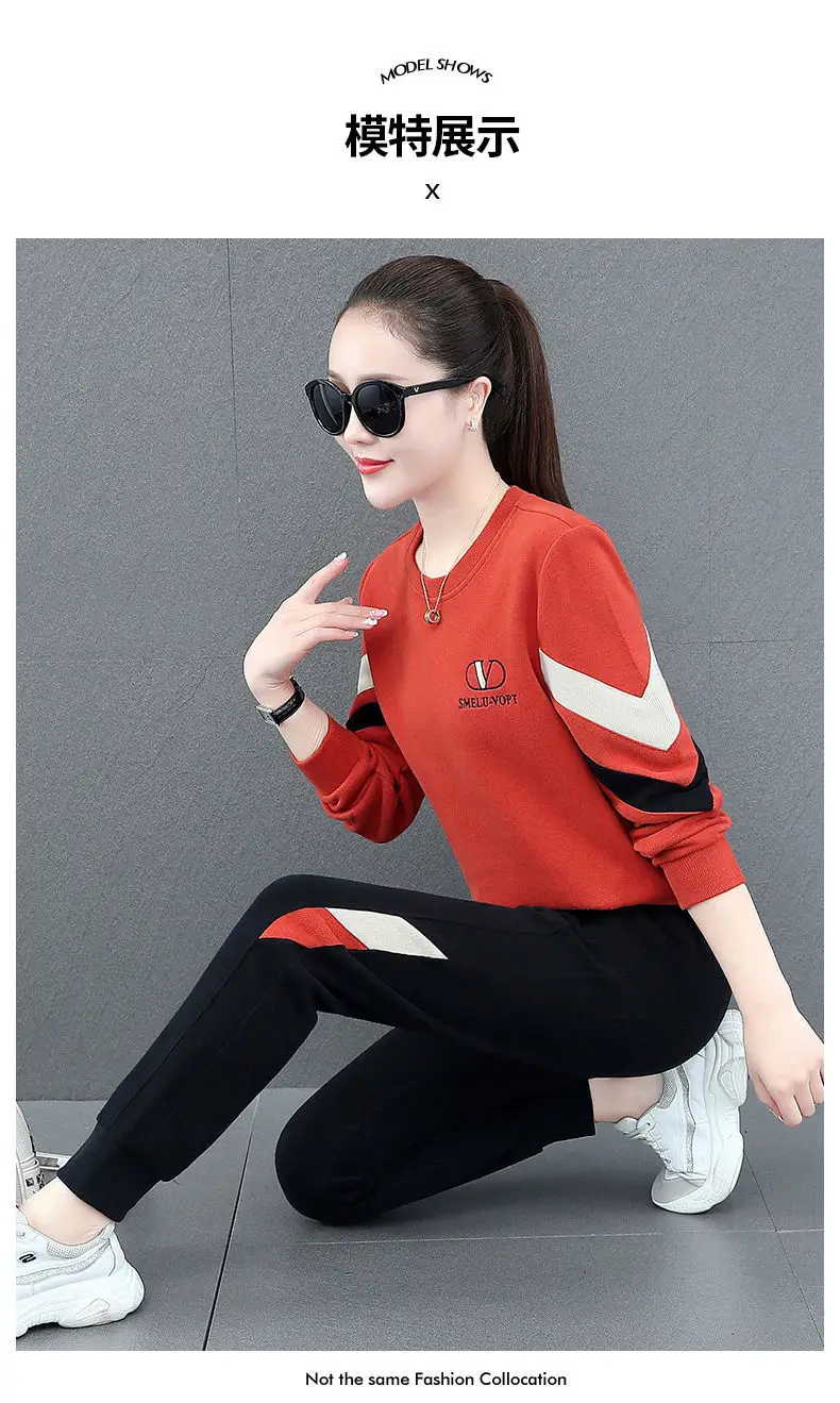 Women Sports Suit Red Black Sweatshirt Set Plus Size — feature 8