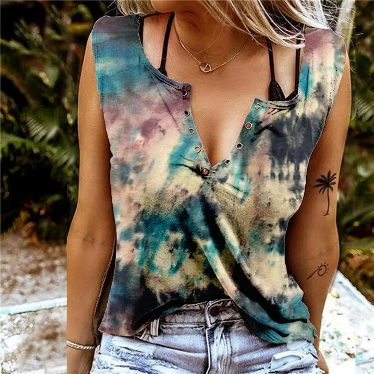 3D Printed V-Neck Sleeveless T-Shirt for Women - Image 13