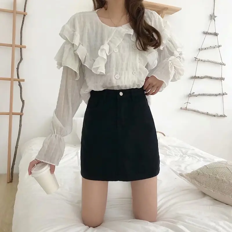 Black Denim High Waist Skirt for Women - Image 4